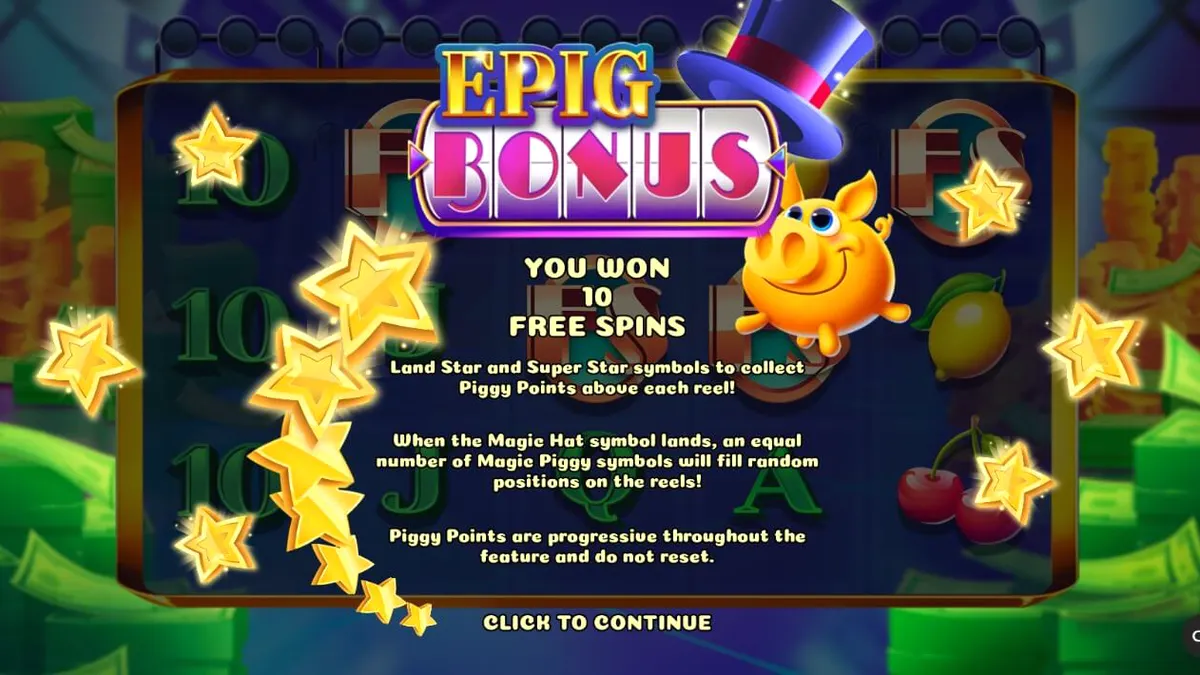 Interface do jogo Magic Piggy OG com elementos de estúdio e porquinhos dourados